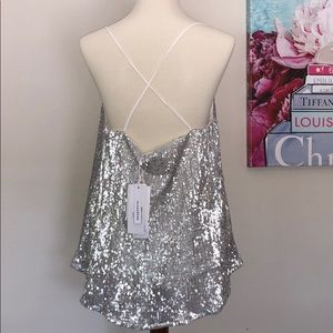 Party girl silver sequined cross-back camisole